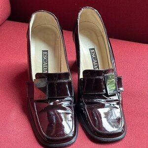 Vintage Escada Burgundy Patent Leather Loafer Heels - Size 6.5